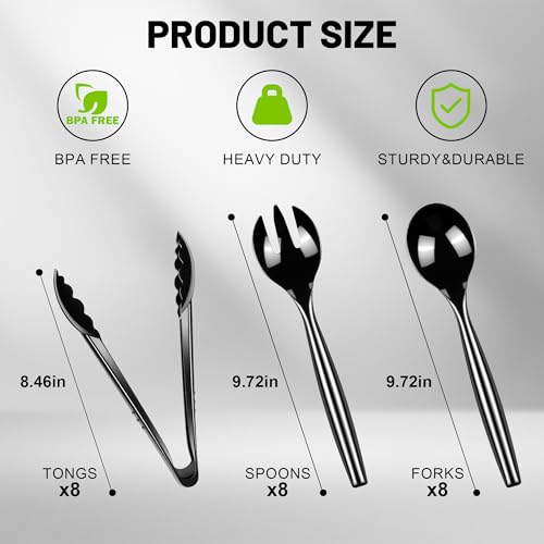 Dualshine 24 Pcs Disposable Black Plastic Serving Utensils,8 Set Including 10\" Plastic Serving Spoons, Forks and 9\" Tongs, for Dinner Parties, Buffets,Banquets, Events, Weddings, and Daily Use - Thumbnail 7
