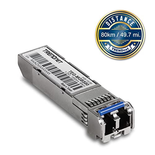 Image of TRENDnet SFP to RJ45 Mini-GBIC Single-Mode LC Module, TEG-MGBS80, Mini-GBIC Module for Single Mode Fiber, LC Connector Type, Up to 80 Km (49.7 Miles), 1.25Gbps Gigabit Ethernet, Lifetime Protection