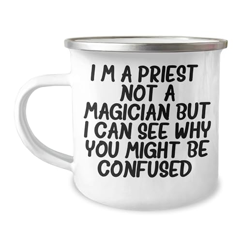 Funny Priest Gifts for Father's Day - 'I'm A Priest. Not A Magician' Camping Mug, 12 oz Stainless Steel