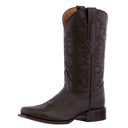 Texas Legacy Mens Brown Western Leather Cowboy Boots Rodeo Wear Square Toe