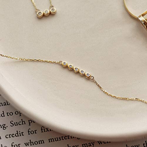 Diamond Bezel Set Diamond Bracelet For Women | 14K Real Gold Five Diamond Bar Bracelet | 14K Solid Gold Dainty Bracelets | Women's 14K Gold Jewelry | Gift For Mom, Adjustable 6" To 7" #TOP2