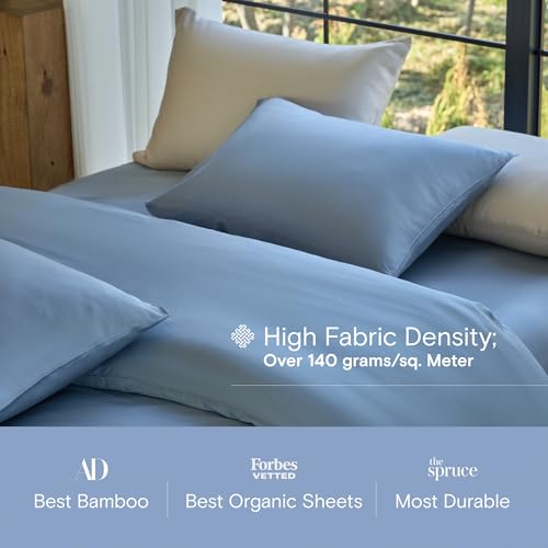 Image of DOZ Sheet Set, 100% Viscose derived from Bamboo, Organically Grown, Buttery Soft, Cooling Sheets, High GSM, Deep Pockets - 3 Piece - 1 Pillowcase 1 Fitted Sheet 1 Top Sheet (Sky, Twin)