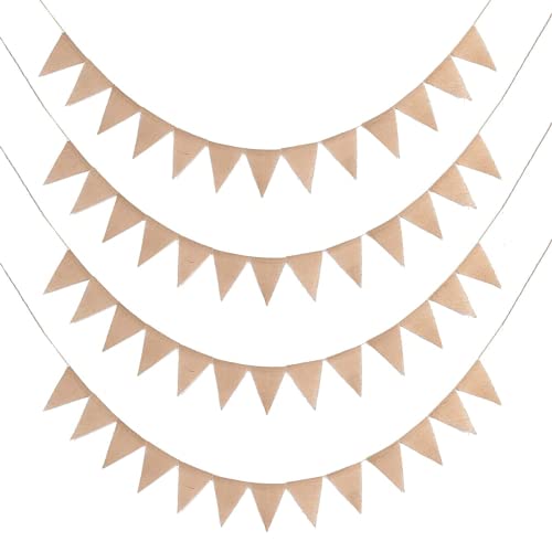 Wimpelkette Jute, SILARLAIT 4 Stück 3,5M Rustikale Wimpel Girlande mit 52 Stück Dreiecksflaggen, 14M Wimpelkette Innen- und Außendekoration, Vintage Wimpel Banner für Hochzeit Geburtstagsfeier Party Cover