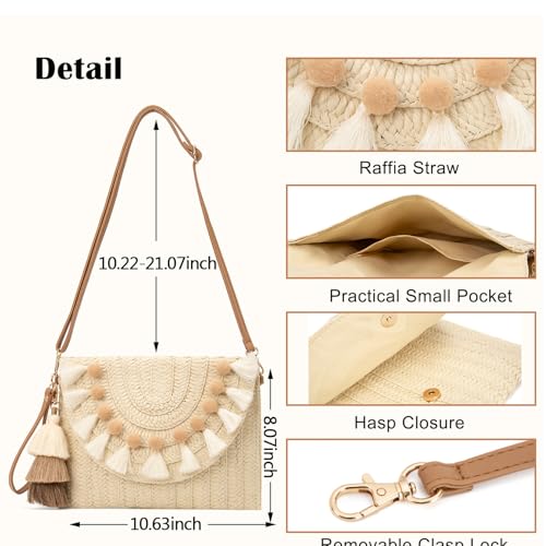 Image of Small Straw Clutch Purses For Women Raffia Shoulder Beach Bag Summer Woven Purse Envelope Crossbody Handbag Wallet