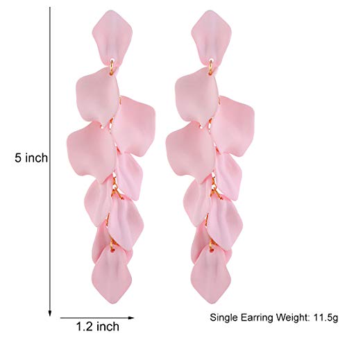 Long Acrylic Rose Petal Drop Dangle Earrings Bohemian Resin Flower Statement Earrings For Women Girls Gifts (Pink) #TOP4