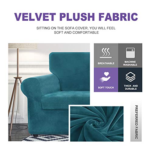 Znsayotx Luxury Velvet Chair Slipcovers With Arms 2 Piece Stretch Chair Covers For Living Room Soft Armchair Slipcover Anti Slip Dog Pet Friendly Furnitre Protector (Deep Teal),32"-46"(1 Cushion) #TOP2