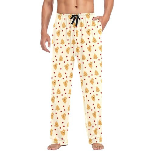 Bear & Hearts Men's Cotton Pajama Pants with Pockets and Drawstring Comfortable and Stylish,S