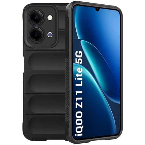 Image of TheGiftKart Liquid Silicon Back Cover Case for iQOO Z11 Lite 5G | Shockproof Military Grade Protection | Micro-Fibre Cloth On Inner Side | Built-in Anti-Slip Grip Back Cover Case (TPU, Black)