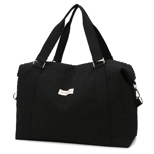 Travel Duffle Bag,Weekender Bags for Women Men,Overnight Carry On Tote Bags,Large Sports Gym Bags Portable Double Layer Wet Pocket Traveling Duffel Tote Bag Black