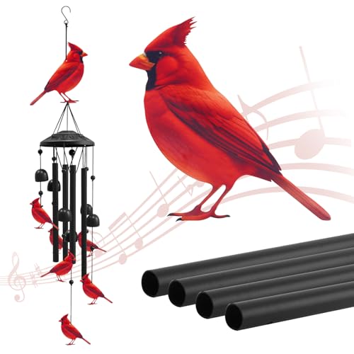 Cardinal Wind Chimes for Outside Black Metal Windchimes Outdoors Cardinals Gifts for Women/Men Garden/Yard Decor Memorial/Birthday Gifts for Grandma/Mom Durable Chimes for Outdoors