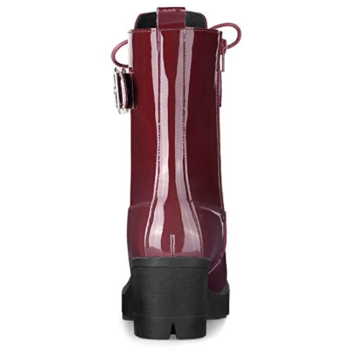 Allegra K Women's Zip Platform Chunky Heel Combat Burgundy Boots 10 M US by Allegra K - Image 4