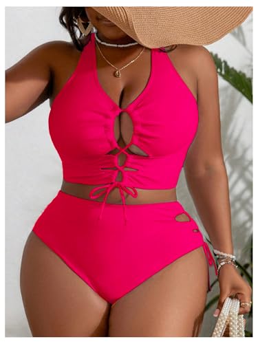 Image of SOLY HUX Women's Plus Size Bikini Set Sexy Swimsuit Lace Up Tummy Control 2 Piece Bathing Suit