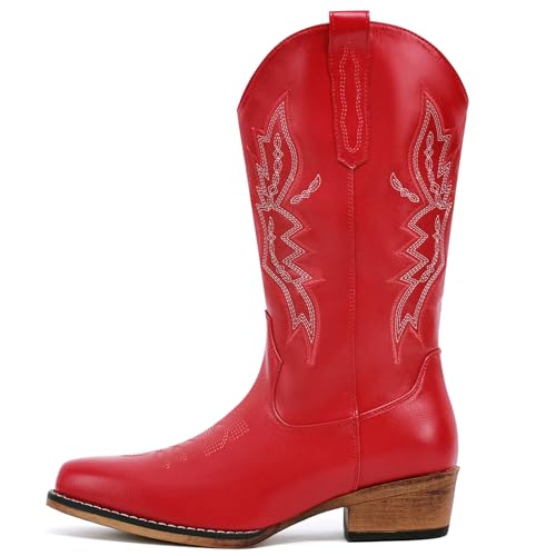 Image of IUV Cowboy Boots for Women Mid Calf Pull-On Cowgirl Boots