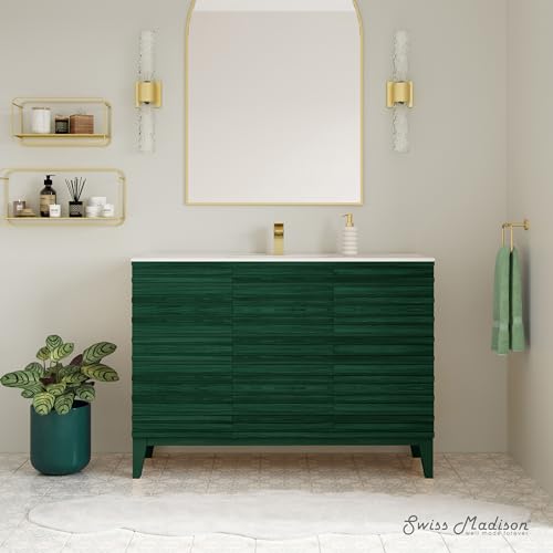 Image of Swiss Madison Cascade 48 inch Freestanding Bathroom Vanity in Green Oak with Sink Top