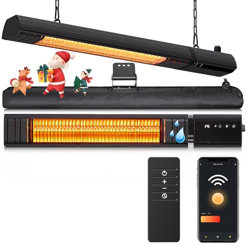 Patio Heater Wall Mounted 2000W, Electric Infrared Heater with Remote Control, 9 Heat Levels, 24H...
