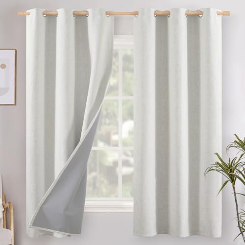 YoungsTex Ivory Linen Blackout Curtains 42X63 Inch Length for Bedroom