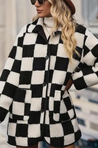 Women's Black Checkered Fleece Jacket with Side Pockets3