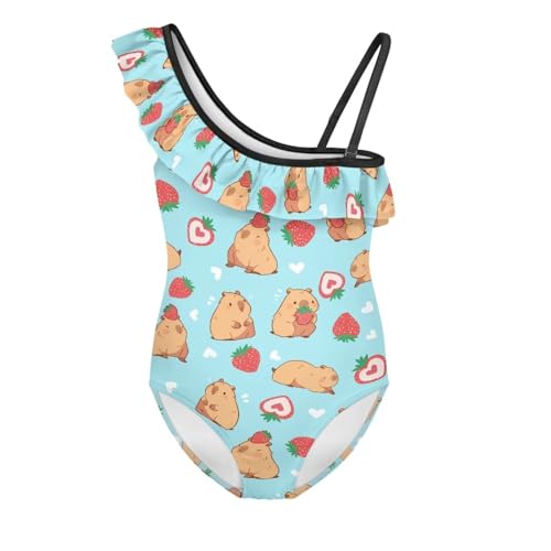 Image of Girls One Piece Swimsuit Ruffled Halter Bathing Suit with Adjustable Strap Beach Sport Swimwear for 3-14 Years