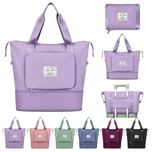 Image of JD Fresh 41 Liter Foldable Travel Bags for Women /Nylon Duffle Bags /Expandable Vanity Travelling Luggage Handbags /Waterproof & Lightweight Shopping Bag for Personal Items (Purple)
