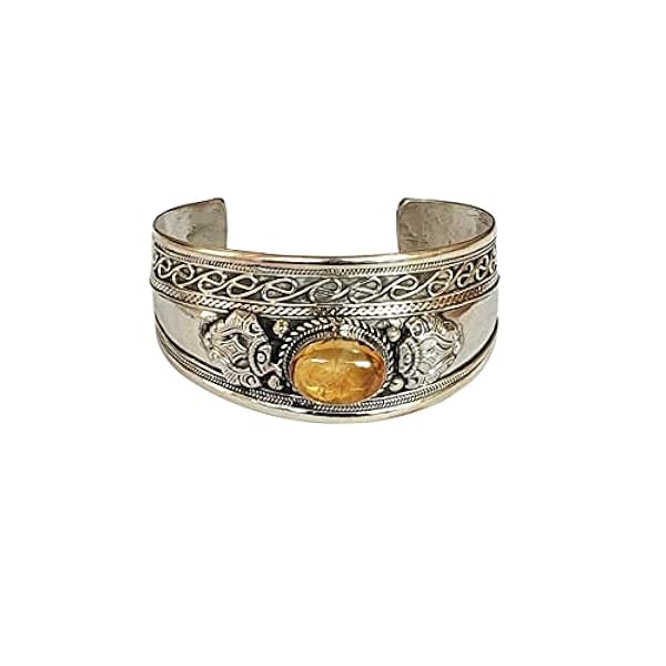 Tibetan Silver Boho Polsino Bracciale per Uomo Donne, Citrine Pietre Preziose Cuff Braccialetto, Moda Bracciali, Fatti A Mano Gioielli, Vintage Design