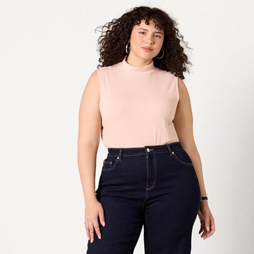 Image of Amazon Essentials Women's Mock-Neck Slim-Fit Ribbed Knit Cotton Sleeveless Top
