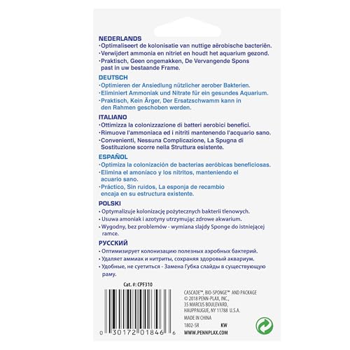 Image of Penn-Plax Cascade 150 or 200 GPH Hang On Filter Aquarium Bio Sponge Replacement; 2 Pack; Cut to fit Cascade 150 or 200