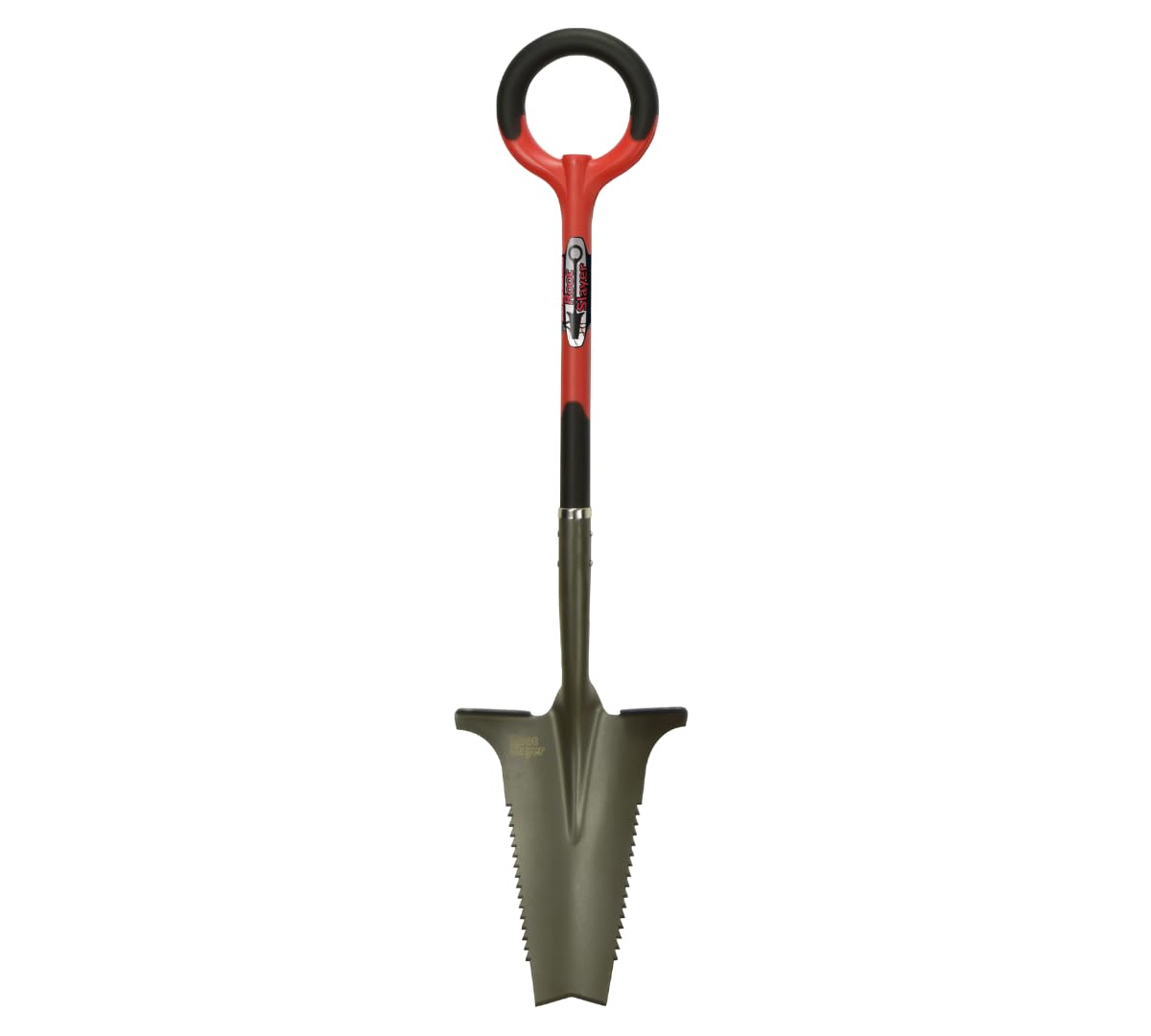 Venteo Root Slayer Garden Spade with Ultra-Sharp Trapezoidal Blade and Carbon Steel Teeth - 114 cm, Red and Black