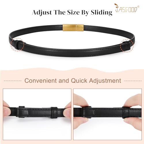 JASGOOD 2 Pack Women's Skinny Leather Belt Adjustable Thin Waist Belt for Dress Pants3