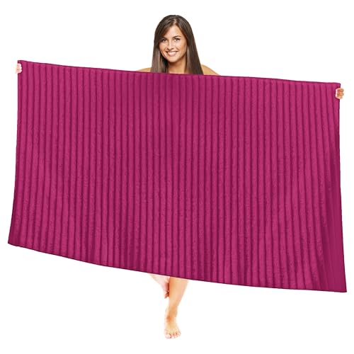 Image of Elegant Comfort 100% Turkish Cotton Corduroy Ribbed Luxury Jumbo Bath Towel Ultra Soft - 35 x 70 Inch - Luxury Spa Premium Hotel Quality Highly Absorbent and Quick Dry Large Bath Towel, Hot Pink