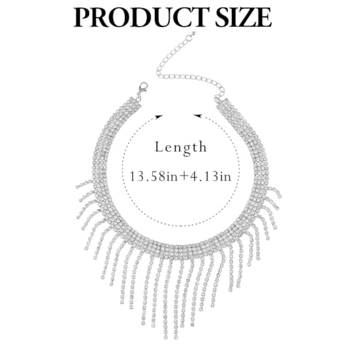 Sixexey Rhinestone Choker Necklaces Silver Neck Chain Sparkly Tassel Necklace Dainty Party Prom Necklace Jewelry for Women4