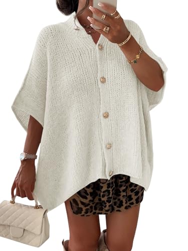 Image of Saodimallsu Womens Oversized Cardigan Sweaters Short Sleeve Button Down Casual Lightweight Loose Knit Trendy Cardigans