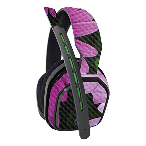 MightySkins Carbon Fiber Skin Compatible with Astro A10 Headset - Purple Flowers | Protective, Durable Textured Carbon Fiber Finish | Easy to Apply | Made in The USA