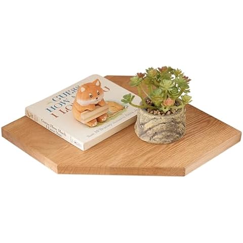 OAKERLAND Oak Floating Corner Shelf with Cables Channel Cover