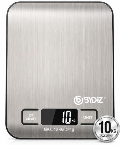 Dijital Mutfak Terazisi 10 Kg, 1 g Hassasiyet, Paslanmaz Çelik, Dara Fonksiyonu, LED Ekran, 5 Ölçü Birimi, BY-005