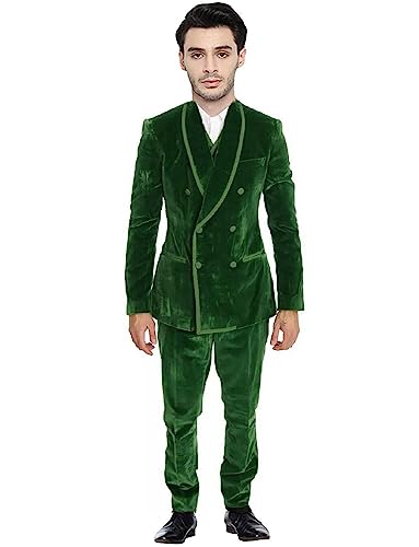 Costume en Velours Hommes Mariage Banquet Veste Croisée Gilet Pantalon Slim