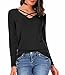 CPOKRTWSO Women's Casual Long Sleeve T-Shirt Blouse Criss Cross V-Neck Tees Tops Black S