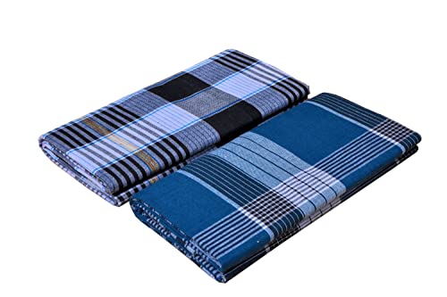 RETRO 100% Pure Cotton Checkered Lungi For Men (2.00 Meters - 2.25 Meters - 2.50 Meters) (Pack Of 2) (Stitched - Unstitched Lungi's Available)
