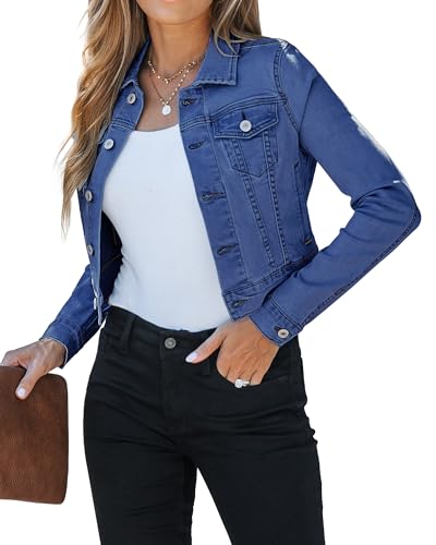 Roskiky Übergangsjacke Jacke Damen Kurze Jeansjacke Damen Zwielichtblau M