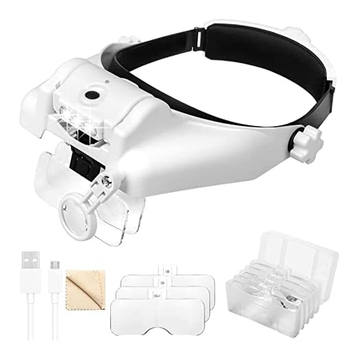 Headband Lupa com Luz - lupa recarregável para montagem na cabeça com 3 lentes destacáveis,Lupas auxílio à visão para trabalho próximo, lupa joias, artesanato, reparo Dada-br