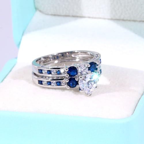 Three stone Wedding Ring Sets for Women 1ct Heart CZ S925 Sterling Silver Engagement Ring4