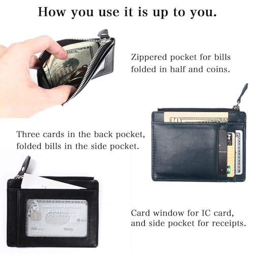 Shoebill Slim Minimalist Leather Wallet – Zipper Card Holder with ID Window, Compact Front Pocket Wallet for Men & Women (Black)4