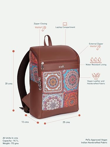Image of ZOUK Amalia Unisex Vegan Leather Laptop Backpack (Large) | Stylish Office & Travel Backpack for Men & Women | Fits 15-inch Laptop |