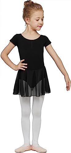 Image of MdnMd Toddler Ballet Leotards for Girls Dance Leotards with Skirt Gymnastic Ballerina Outfit Dress Classic Short Sleeve