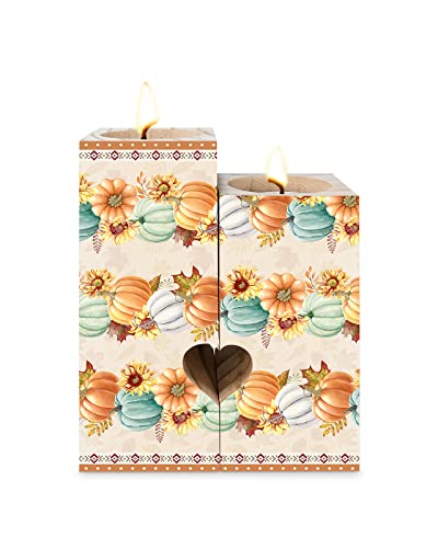 Fall Southwestern Candle Tealight Holders,Gifts For Him,Her,Kids,Women,Men - Heart Decorative Wood Candle Holder With Tea Lights,Wooden Candlestick Decor,Thanksgiving Pumpkins Sunflower Maple Leaf #TOP27