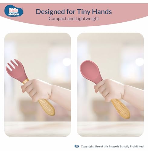 Image of Kids Station 3 Piece BPA-Free Silicone Baby Feeding Set - Baby Plate - Spoon and Bowl - Make Mealtime Fun - Microwave Safe - Unbreakable Eco-Friendly - Organic & Natural (Plate (Set of 3), Pink)