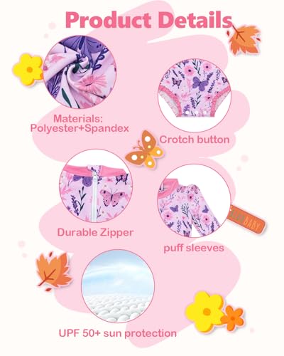 ALVABABY Girls' Swimsuit with Hat, Girls' Rash Guard Sets,Puffed Sleeve,3M-4T Bathing Suit for Outdoor Activities3