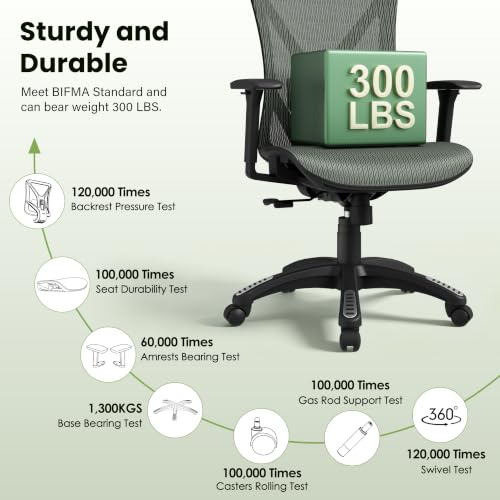 Image of Ergonomic Office Chair, Mesh Computer Desk Chairs with Adjustable Lumbar Support, 3D Armrests, Tilt Function, Comfy Wide Seat, Swivel Executive Work Task Chair for Company and Home