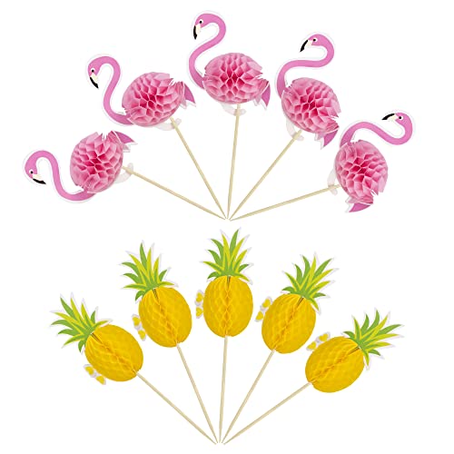 Gyufise 24Pcs Luau 3D Flamingo Cupcakes Toppers Pineapple Cupcake Toppers Food Picks Party Cocktail Tropical Hawaii Cake Decorations For Summer Beach Birthday Party Favors Supplies #TOP2