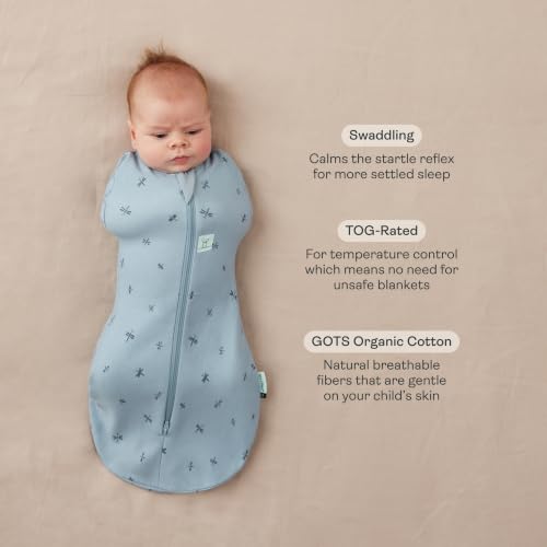 Image of ergoPouch Cocoon Swaddle Sleep Sack, 6-12 Months, 0.2 TOG, Dragonflies | Better Sleep for Baby, Gentle Snug Fit Helps Calm Startle Reflex, Made for Arms In /Out Sleeping, Soft Breathable Fabric