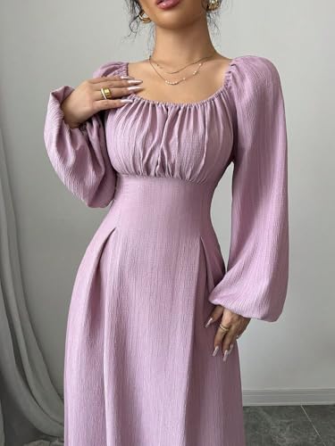 Narecte Fall Dresses for Women Elegant Long Sleeve Maxi Dress Square Neck Back Tie Casual Dresses2
